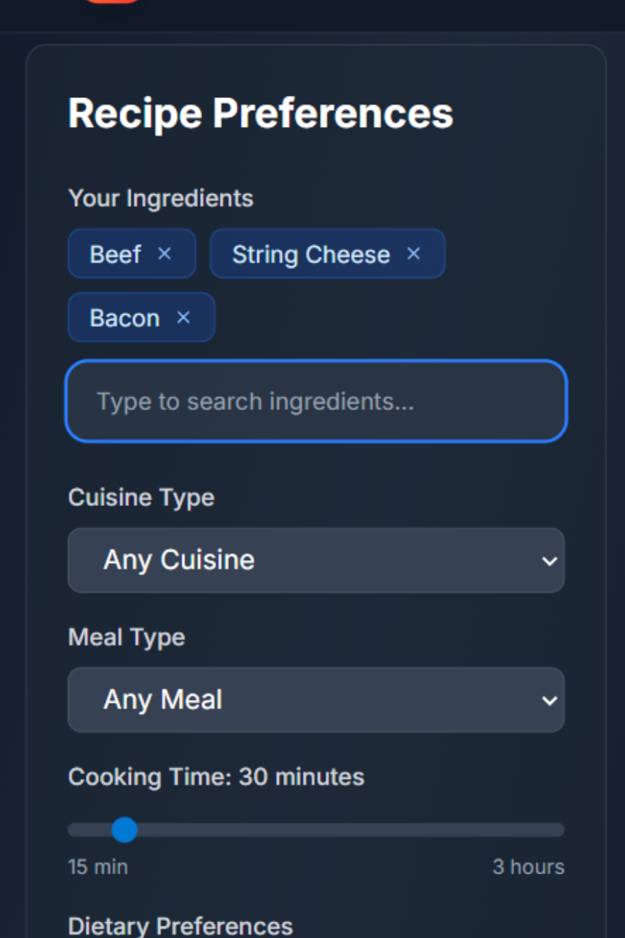 Don't Know What To Cook App Interface